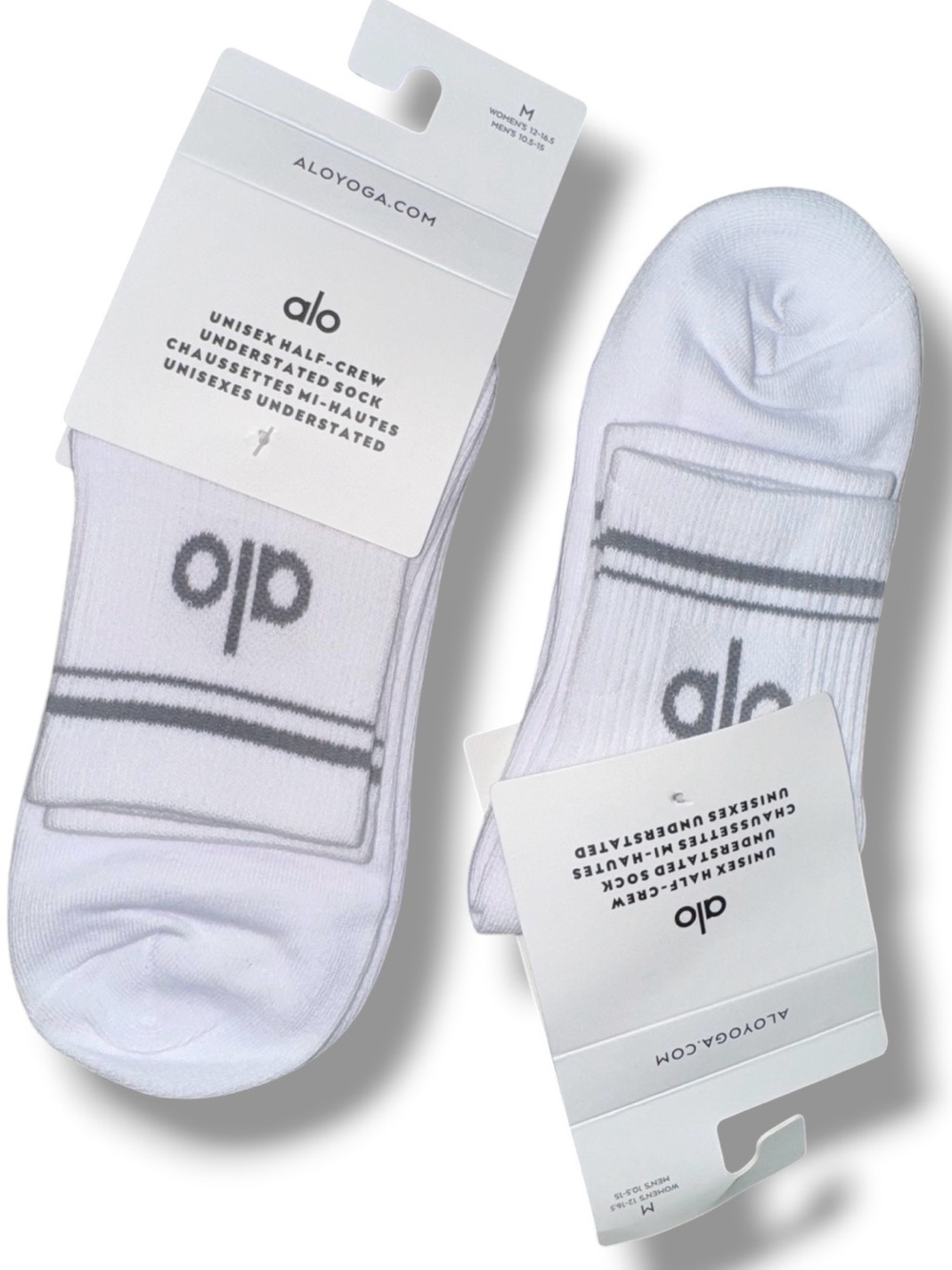 Alo Yoga Unisex Half Crew Socks White Gray Logo Size M 1 Pair